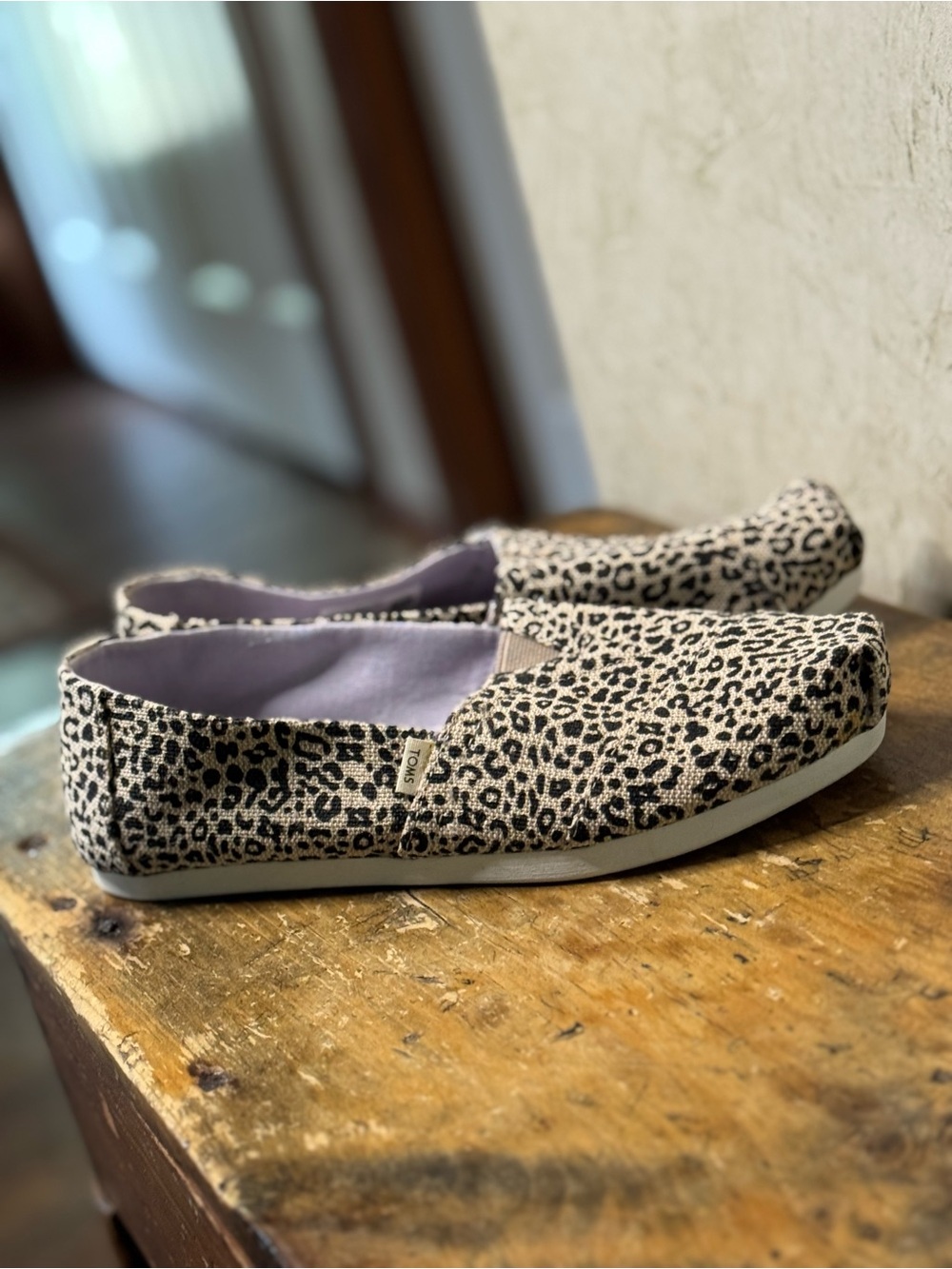 TOMS Leopard Canvas Slip-Ons - Beige & Black - Picture 9 of 12
